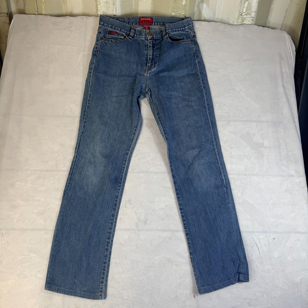 Chaps Denim Womens Blue Stretch‎ 5-Pocket Logo Outdoor Katelyn Bootcut Jeans 4